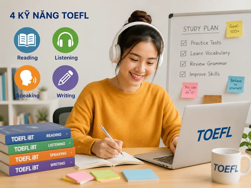 Luyện tập đều bốn kỹ năng và làm quen với định dạng đề là nền tảng quan trọng trong quá trình ôn thi TOEFL.
