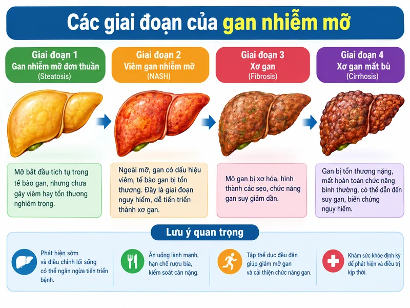 Muốn biết gan nhiễm mỡ có nguy hiểm không, cần xem bệnh đang ở giai đoạn tích mỡ đơn thuần, viêm, xơ hóa hay xơ gan.